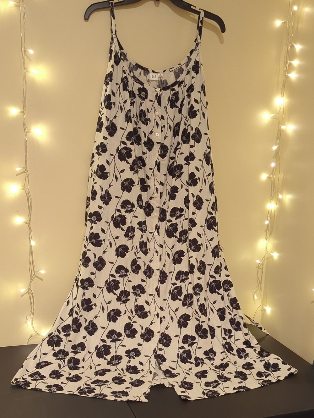 NWT GAP Black Floral Print on Cream Button-Front Dress, Size XL